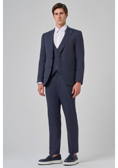 Morven Erkek Lacivert Poliviskon Yelekli Trend Desenli Slim Fit Sivri Yaka Takım Elbise 26mc001025200 Lacivert