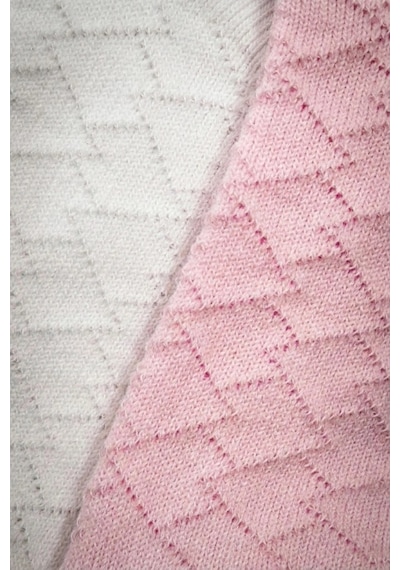 Cocole Socks Kız Bebek Patik Çorabı 2'li Set Pamuklu Beyaz & Pudra Pembe Baklava Desenli Çok Renkli