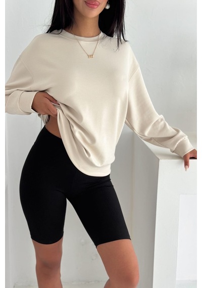 Femelle Bej Modal Kumaş Basic Sweatshirt