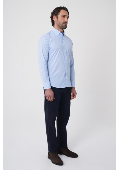 Bisse Regular Fit Erkek Uzun Kol Paşa Yaka Cepsiz Pamuk Mavi Gömlek Gmczg250133 D35 Mavi
