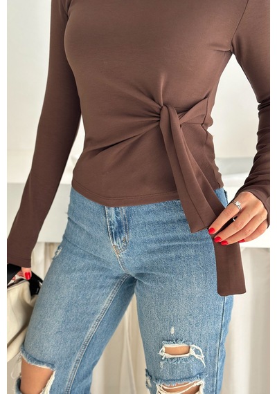 Noa & Noa Kadın Belden Bağlamalı Uzun Kollu Bluz Minimal & Şehirli Stil Kahverengi