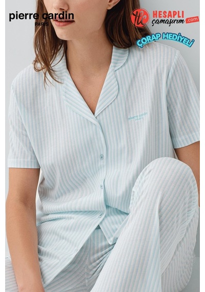 Pierre Cardin Paris Premium Kadın Modal Pamuklu Rahat Önden Düğmeli Kısa Kollu Kutulu Pijama Takım Açık Mavi Pierre Cardin Paris Premium Kadın Modal Pamuklu Rahat Önden Düğmeli Kısa Kollu Kutulu Pijama Takım Açık Mavi