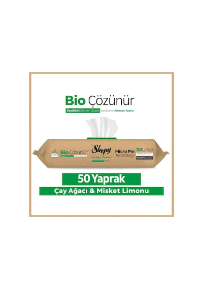 Sleepy Bio Çözünür Yüzey Temizlik Havlusu&Mendili Çay Ağacı&Misket Limonu 50 Yaprak
