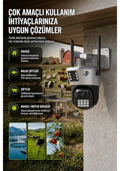 Viva Ics-223 6mp Çift Lensli Wifi Akıllı Güvenlik Kamerası 3mp+3mp Ptz Ip66 Su Geçirmez Gece Görüşlü Aı Takip