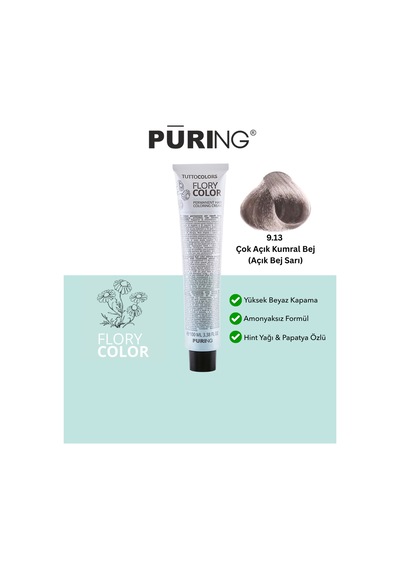 Puring Flory Color Papatya Özlü Amonyaksız Saç Boyası Açık Bej Sarı 100 ML