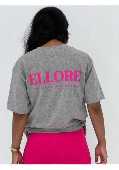 Ellore T-shirt - Gri Baskılı Oversize Bisiklet Yaka Kısa Kol Tişört Gri