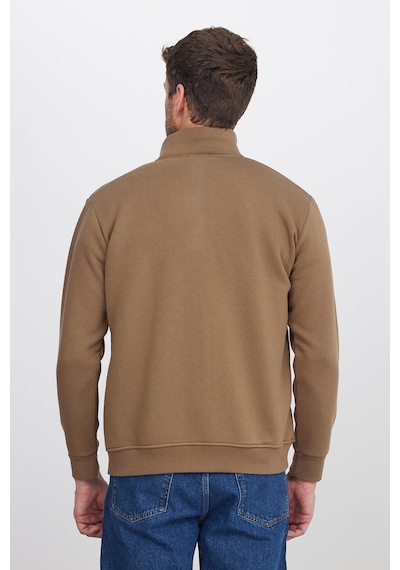 Tudors Unisex Relax Fit Rahat Kesim Pamuklu 3 İplik İçi Polarlı Fermuarlı Kahverengi Cepli Sweatshirt Hırka-41677 Kahverengi