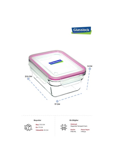 Dikdörtgen Cam Saklama Kabı 1730 Ml Çok Renkli