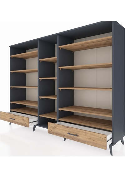 Hyperion Dolap 14 Raflı 2 Çekmeceli 220x44x163 Antrasit-çam Antrasit-çam