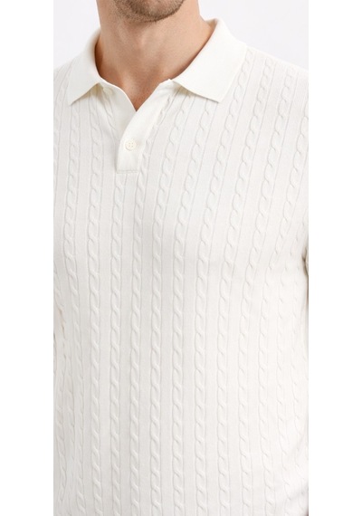 Cazador Erkek Polo Yaka Desenli Triko T-shirt 34215 Ekru Ekru