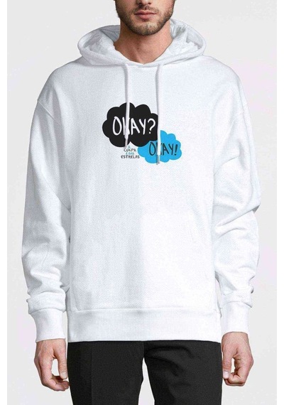 The Fault In Our Stars Baskılı Beyaz Erkek Örme Kapşonlu Sweat