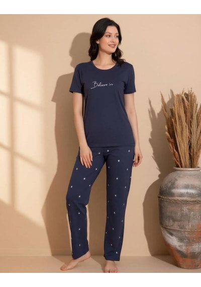 Boyraz Slim Fit Dar Kesim Kadın Milan Bisiklet Yaka Kısa Kol Pijama Takımı 11005f - 1 Adet Füme