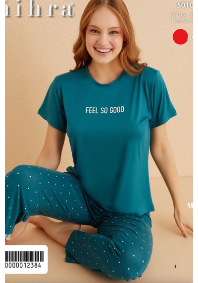 Mihra Renkli Milan Kumaş Sıfır Yaka Kadın Pijama Takımı 50107 Mavi