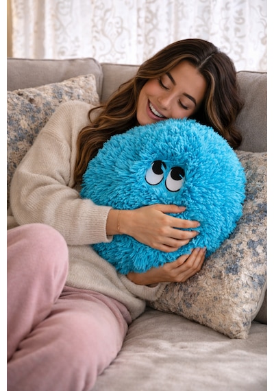 Merty Avm Peluş Yastık 35cm Yumuşak Dekoratif Yastık Çocuk Genç Odası Süs Yastığı Açık Mavi