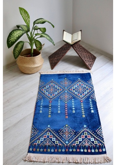 Kilim Desenli Astarlı Lüks Seccade S1020 Lacivert Mavi