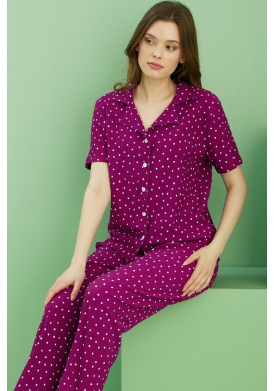 Siyah İnci Bürümcük Krınkıl Kumaş Örme Düğmeli Pijama Takım25118555 Çok Renkli