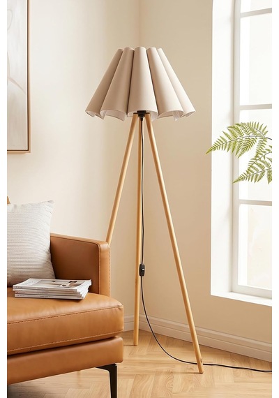 Woody Tripod Flora Cappuccino Zemin Lambaderi, Kumaş Başlıklı Ayaklı Lamba Ve Salon Oturma Odası Aydınlatması - Modern Dekoratif Yer Lambası Diğer