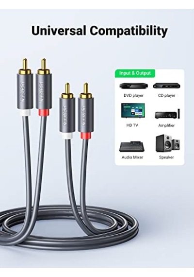 Ugreen 2rca To 2rca Ses Kablosu, 1 Metre, Antrasit