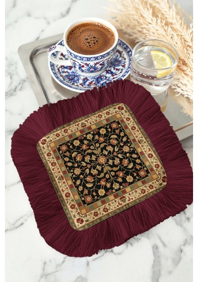 Saray İhtişamı Saçaklı Sunum Peçetesi - Klasik Bohem Siyah Bordo Altın Renkli Bardak Altlığı Mendil Mat Orman Mor Saray İhtişamı Saçaklı Sunum Peçetesi - Klasik Bohem Siyah Bordo Altın Renkli Bardak Altlığı Mendil Mat Orman Mor