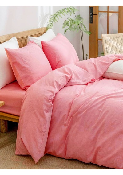 Caqqa Pure Cotton Serisi Pembe Çift Kişilik Çarşafı Lastikli Pamuk Nevresim Takımı