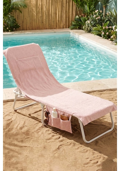Pudra %100 Pamuk Şezlong Havlusu, 60x180 Cm, Hızlı Kuruyan Plaj Havlusu Pembe