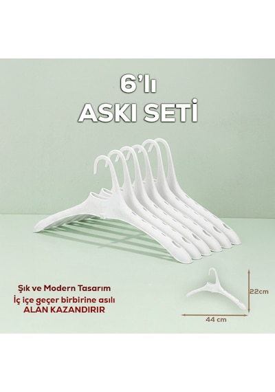 Porsima Harmoni 6 Adet Dolap Içi Düzenleyici Organizer İç İçe Geçen Askı Tişört Gömlek Elbise Askısı Beyaz