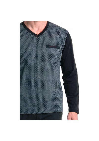 Pierre Cardin 6143 Erkek Uzun Kollu V Yaka Jakarlı Pijama Takımı-siyah