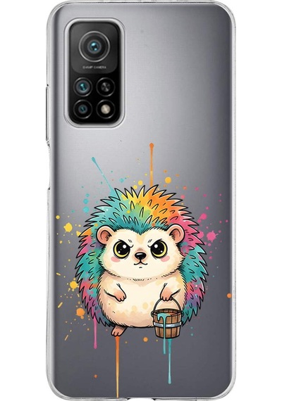 Xiaomi Mi 10 T İle Uyumlu Splash Kirpi Tasarımlı Şeffaf Silikon Kılıf Şeffaf