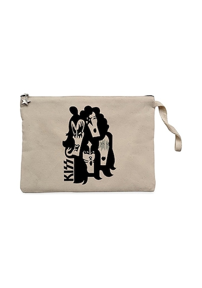 Kiss Cartoon Face Krem Clutch Astarlı Cüzdan / El Çantası Krem