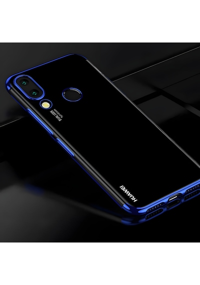 Huawei Honor Play Kılıf Dört Köşeli Lazer Silikon Kılıf Mavi
