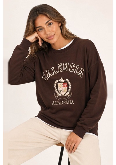 Fashion Friends Baskılı Kahverengi Kadın Sweatshirt 26k0048k1