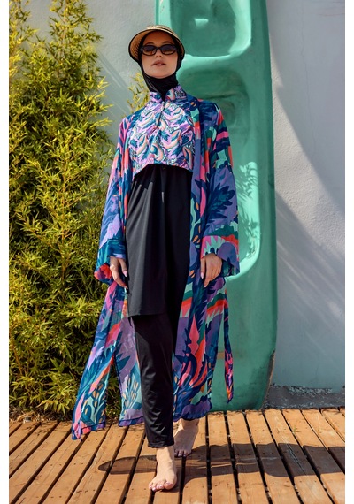 Remsa Mayo Remsa Tesettür Mayo Üzerine Tek Kaftan Kimono Pareo Mor Rp028 Morika Mor