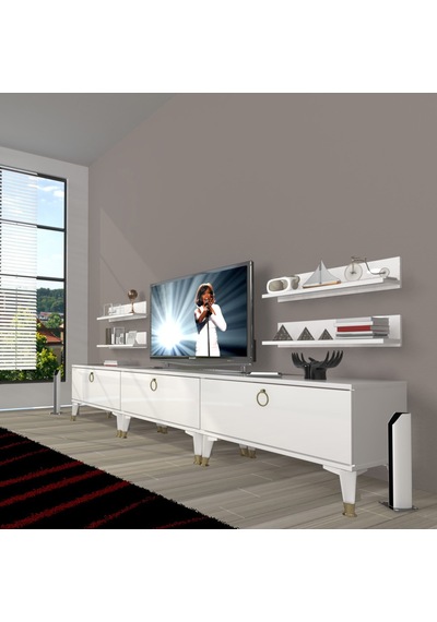Decoraktiv Eko 270r Mdf Gold Tv Ünitesi Tv Sehpası Parlak Beyaz