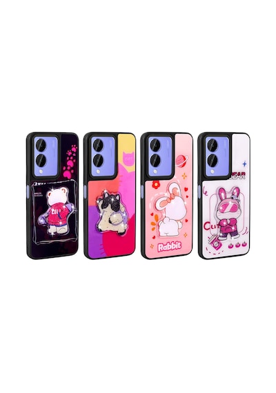 Zore Vivo Y17s Kılıf Parlayan Kabartmalı İkonik Figürlü Ogaa Amas Silikon Kapak - Pembe