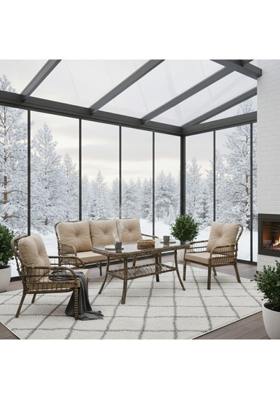 Capri Swing Pisa Üçlü Rattan Bahçe Balkon Oturma Grubu Kahve 753
