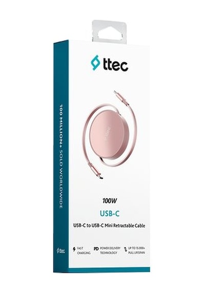 Ttec Usb-c - Usb-c Mini Makaralı 100w Pd/qc 120cm Hızlı Şarj Kablosu - Günbatımı Işıltısı 2dk65p