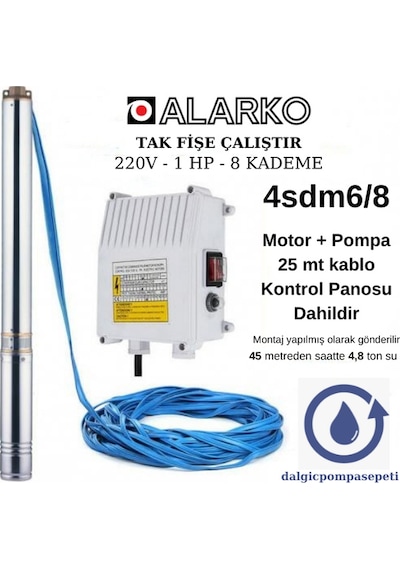 Alarko 4Sdm6 8 Dalgıç Pompa Set Halinde - 25 Mt Kablolu - Panolu