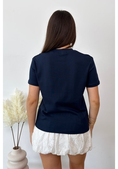 Giysa Kadın Bisiklet Yaka Maison Köpek Baskılı T-shirt Lacivert - 26y 4444