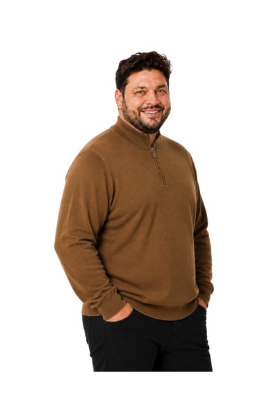 Battalmoda Erkek Büyük Beden Kivi Kahvesi Fermuarlı Dik Yaka Pamuklu Kazak 3xl-4xl-5xl-6xl