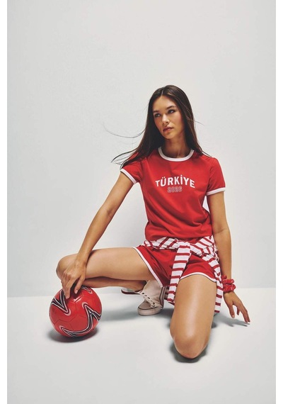 Defacto Standart Fıt Sporcu Kısa Paça Sweatshirt Kumaşı Şort H9780ax26hsrd172 Kırmızı-rd172