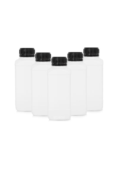 Borox Plastik Kare Siyah Kilit Kapaklı Numune Şişe 5 x 1 L
