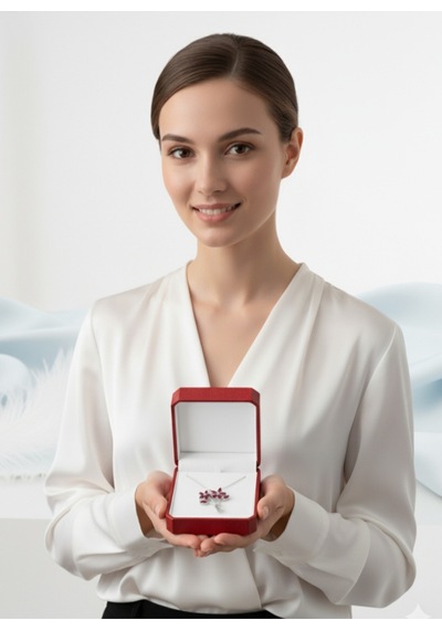 Çekirdekjewelry 925 Ayar Gümüş Kırmızı Taşlı Buket Kolye Gri