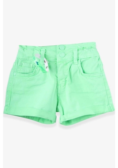Kız Çocuk Gabardin Şort Bileklikli Neon Yeşil (3-8 Yaş) Yeşil