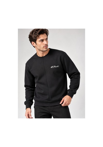 Hk Premium Sweatshirt Bisiklet Yaka Hk Premium Logolu Erkek Basic Siyah