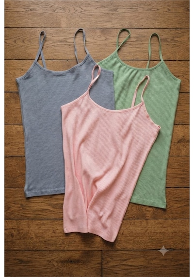Demirsa Boutique İp Askılı Fitilli Kadın Atlet 3'lü Set Pembe, Mavi Ve Yeşil Renk Yeşil-pembe-mavi Demirsa Boutique İp Askılı Fitilli Kadın Atlet 3'lü Set Pembe, Mavi Ve Yeşil Renk Yeşil-pembe-mavi