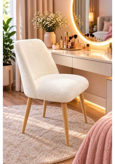 Arya Makyaj Masası Sandalyesi Teddy Kumaş Ahşap Ayaklı Dekoratif Sandalye Mutfak, Salon, Makyaj Pufu Ve Çalışma Sandalyesi Beyaz Arya Makyaj Masası Sandalyesi Teddy Kumaş Ahşap Ayaklı Dekoratif Sandalye Mutfak, Salon, Makyaj Pufu Ve Çalışma Sandalyesi Beyaz