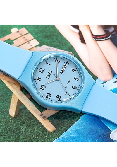 Q&Q QCG21206 Soft Mavi Su Geçirmez Çift Takvimli Unisex Kol Saati