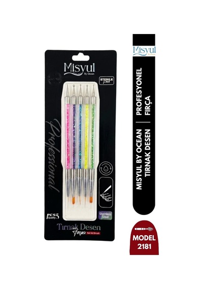 Misyul Tırnak Desen Fırçası 5'li Simli Karışık Renk Mıs-2181