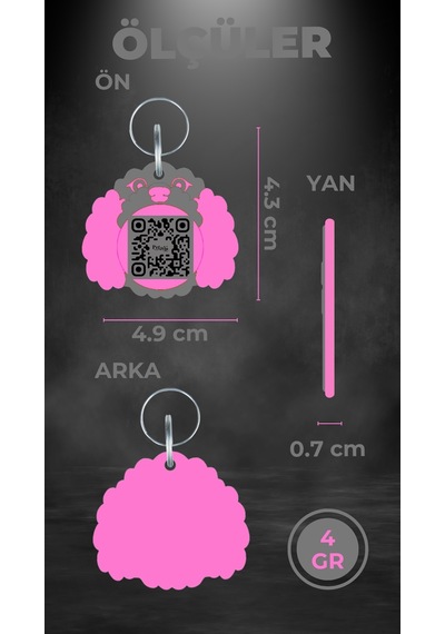 Petjoo 14.Koa Pembe-Gri Qr'lı Köpek Künyesi