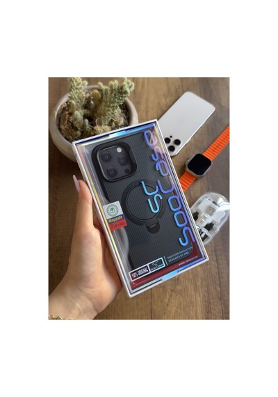 İphone 14 Pro Max Uyumlu Karbon Desenli Standlı Ve Magsafe Uyumlu Kılıf Soocase700